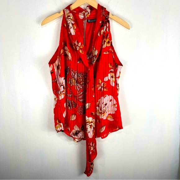 New York & Company Tops - New York & Company Floral Print Pleated Halter Tank Top Blouse Size Medium (NWT)
